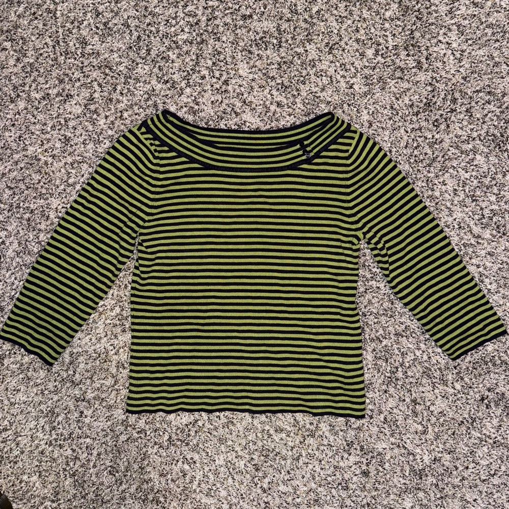 Nine & Company 3/4 sleeve green and navy shirt